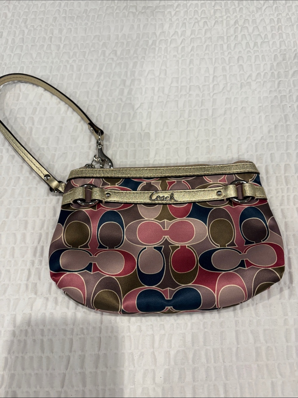 Coach Multicolor Signature Wristlet with Gold Trim